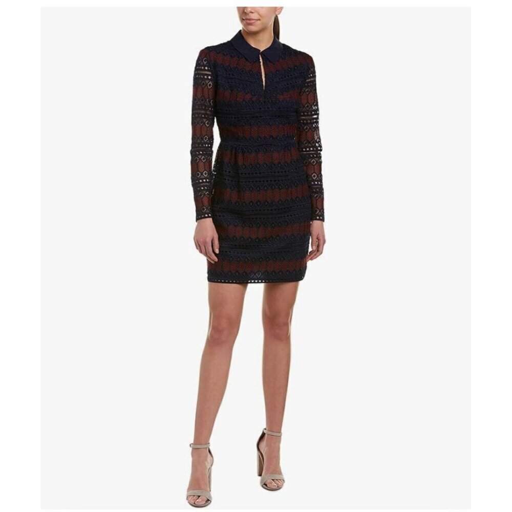 Trina Turk Navy and Rust Lace Long Sleeve Dress